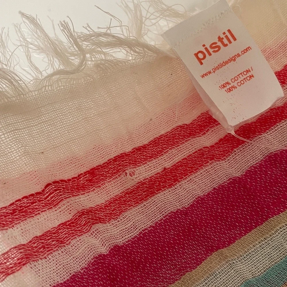 Pistil Malia Scarf Poppy Lightweight Cotton Stripe Fringe Wrap